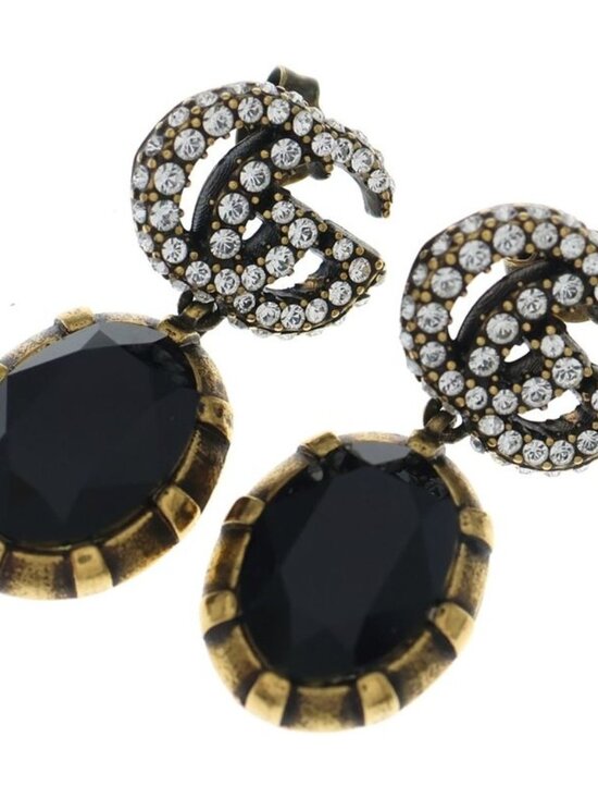 Gucci Jewelry - Gucci Double Rhinestone Earrings Black Gold